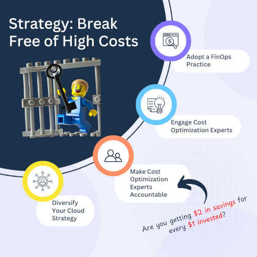 1)Adopt FinOps Practice, 2) Engage Optimization Experts, 3) Make Cost Optimization Experts Accountable, 4) Diversify Your Cloud Strategy.